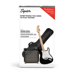Squier Sonic Series Stratocaster Starter Pack In Black -musical instrument 0371720306 sqr ins box frt 1 nr