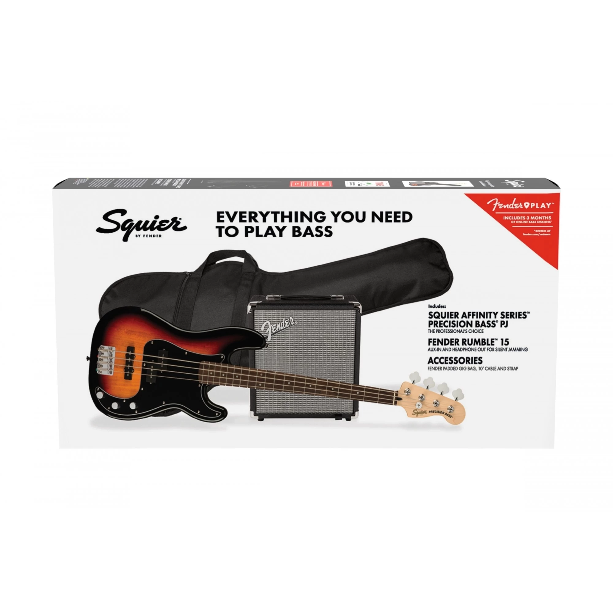 Squier Affinity Precision Bass PJ Pack, Sunburst, Gig Bag, Rumble 15 Amp + FREE Markbass Strings 3 Squier Affinity Precision Bass PJ Pack, Sunburst, Gig Bag, Rumble 15 Amp + FREE Markbass Strings