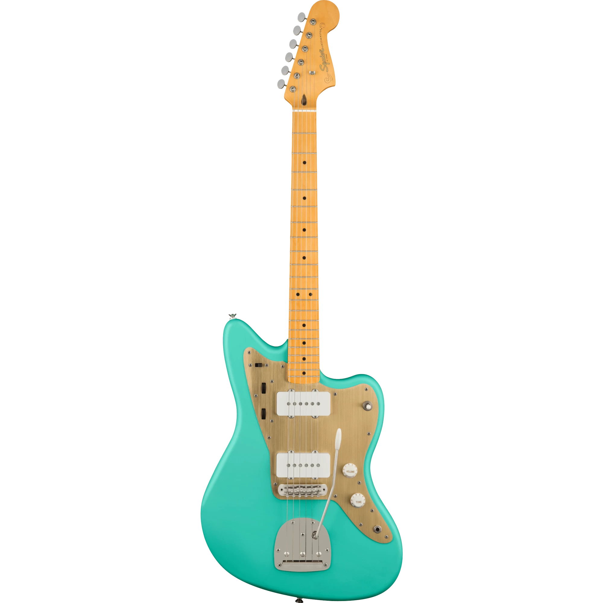 Squier 40th Anniversary Jazzmaster, Vintage Edition, Maple Fingerboard, Gold Anodized Pickguard, Satin Seafoam Green 3 Squier 40th Anniversary Jazzmaster, Vintage Edition, Maple Fingerboard, Gold Anodized Pickguard, Satin Seafoam Green