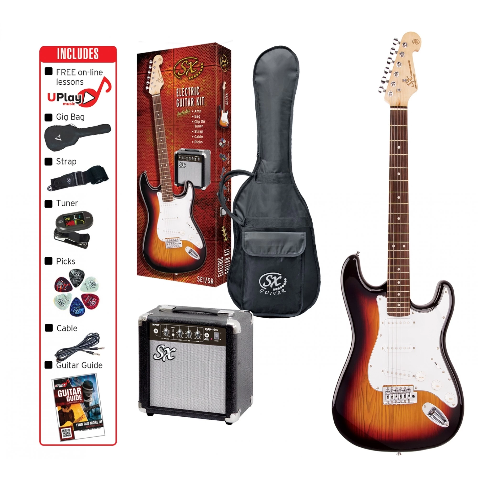 SX SE1SK 3/4 Electric Guitar Kit In 3 Tone Sunburst 3 SX SE1SK 3/4 Electric Guitar Kit In 3 Tone Sunburst