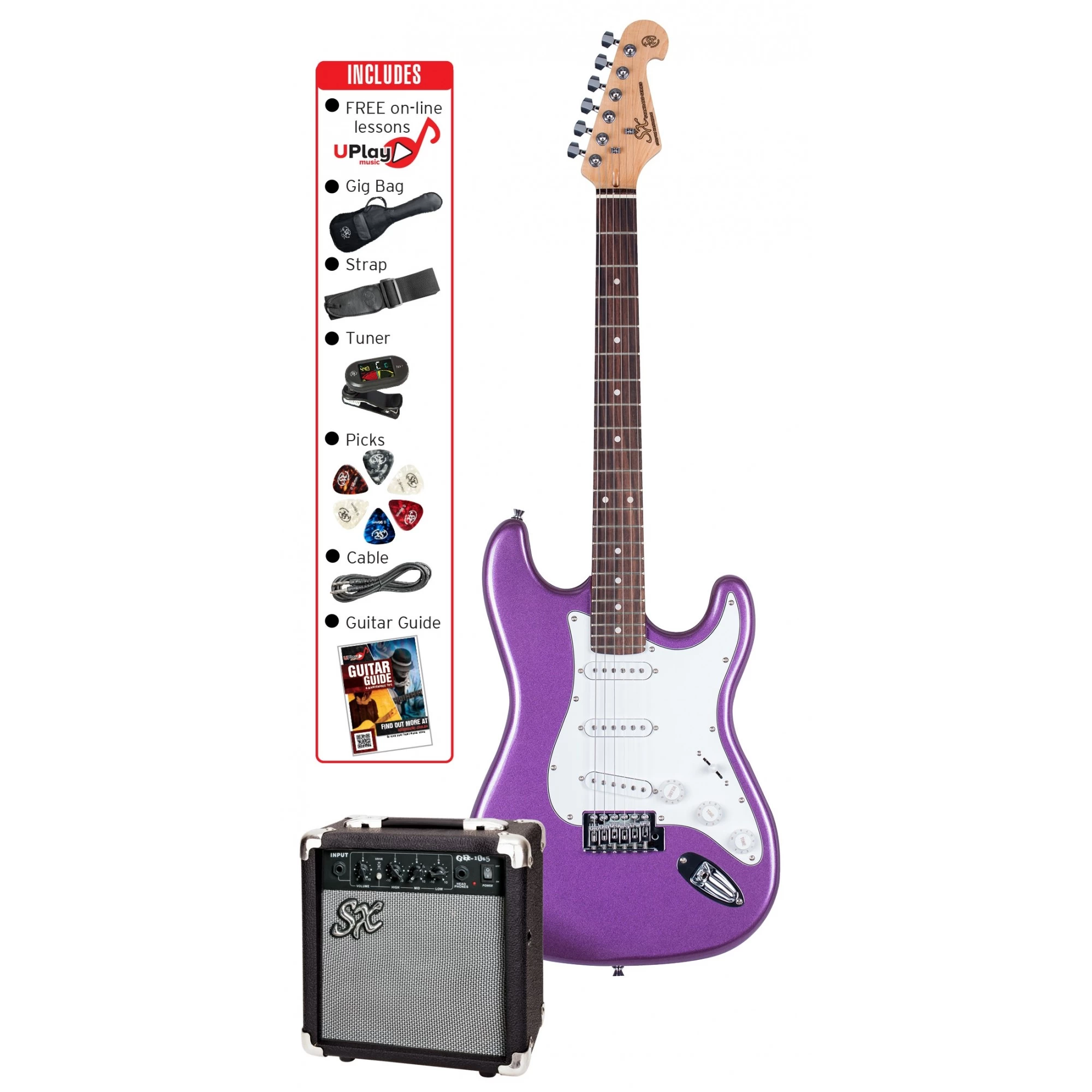 SX 4/4 Size Electric Guitar Kit In Metallic Purple 3 SX 4/4 Size Electric Guitar Kit In Metallic Purple