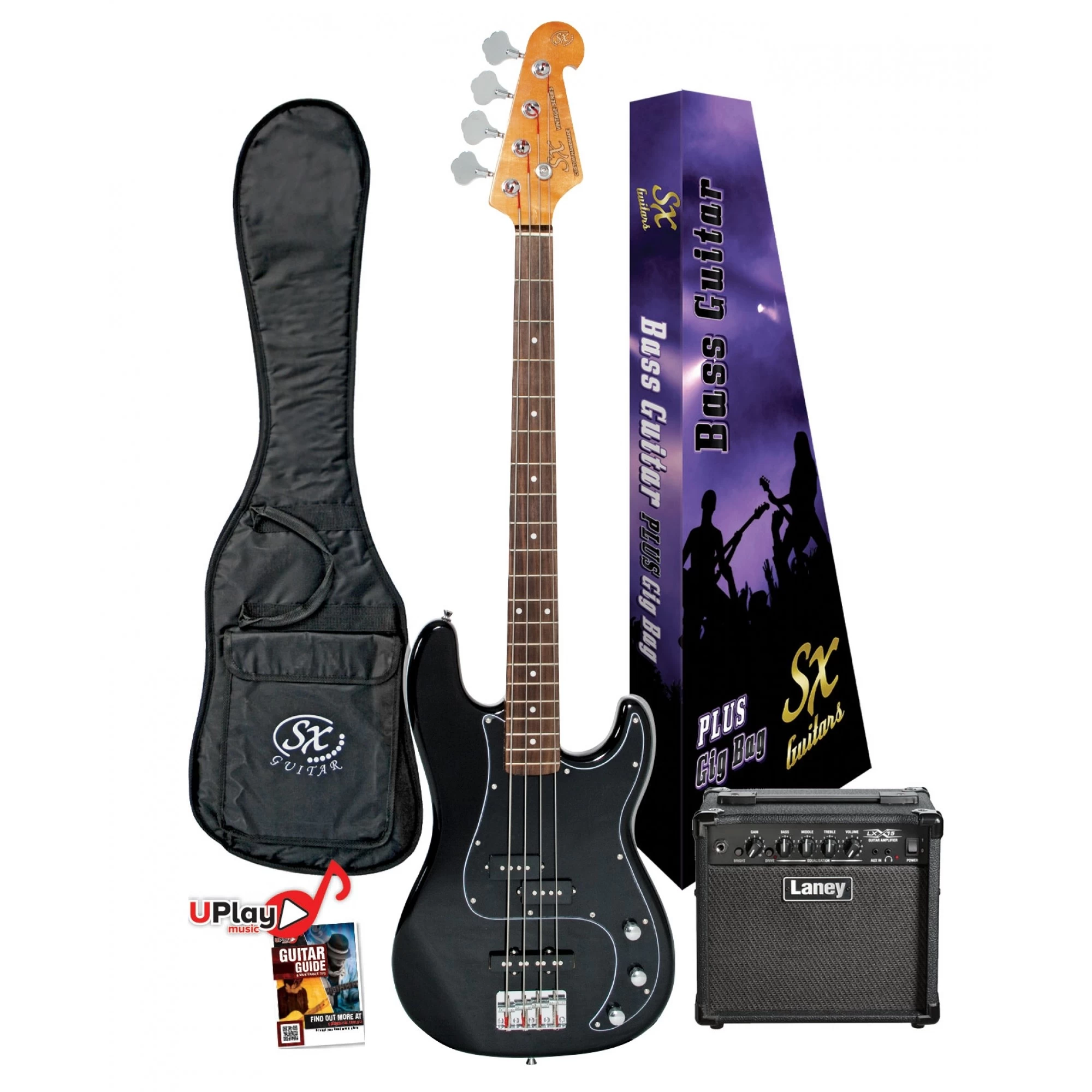 SX Vintage Style Bass And Laney LX15B Amp Starter Pack In Black 3 SX Vintage Style Bass And Laney LX15B Amp Starter Pack In Black